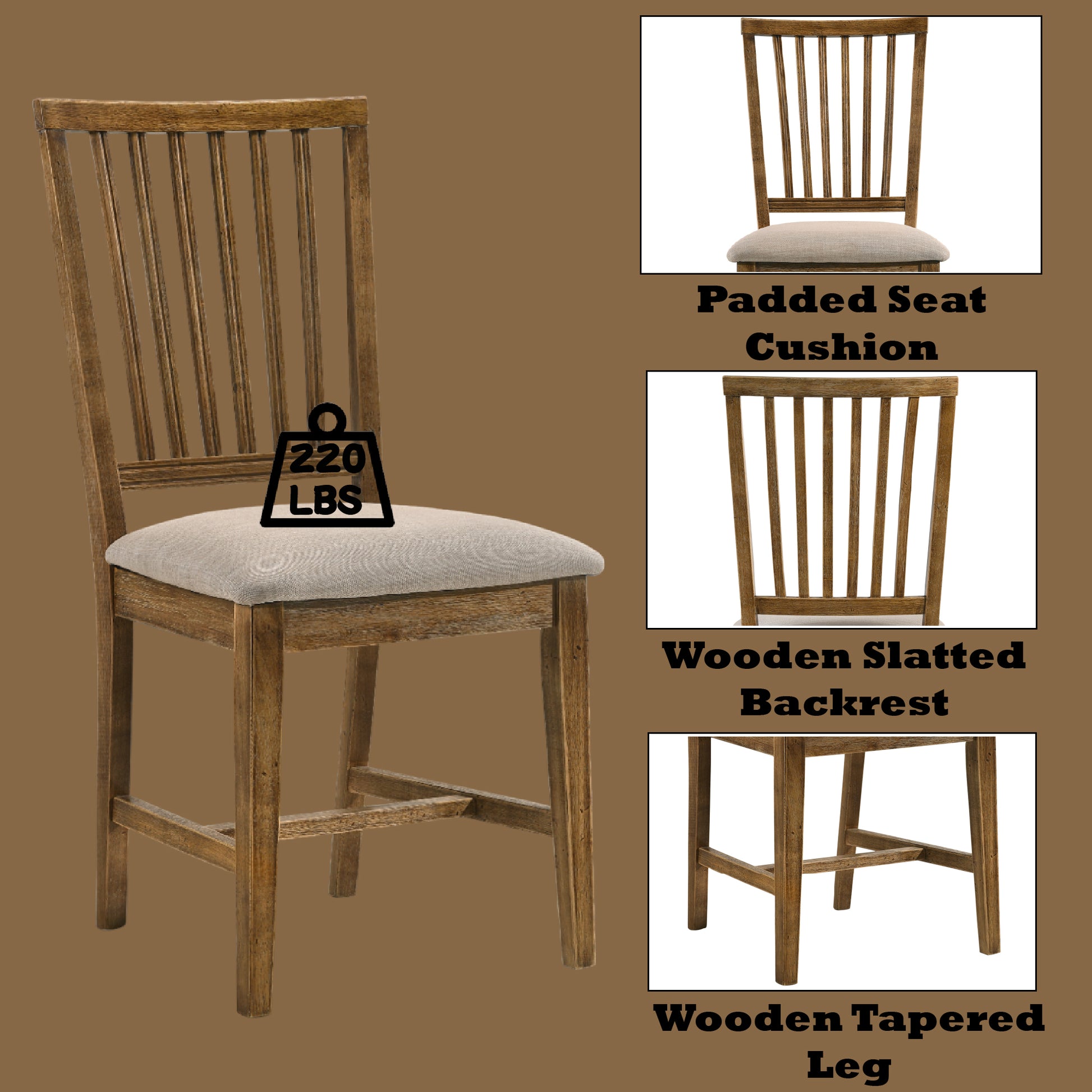 Wallace Ii Tan Linen & Weathered Oak Finish Side Chair Set Of 2 Oak,Tan Linen,Synthetic Wood