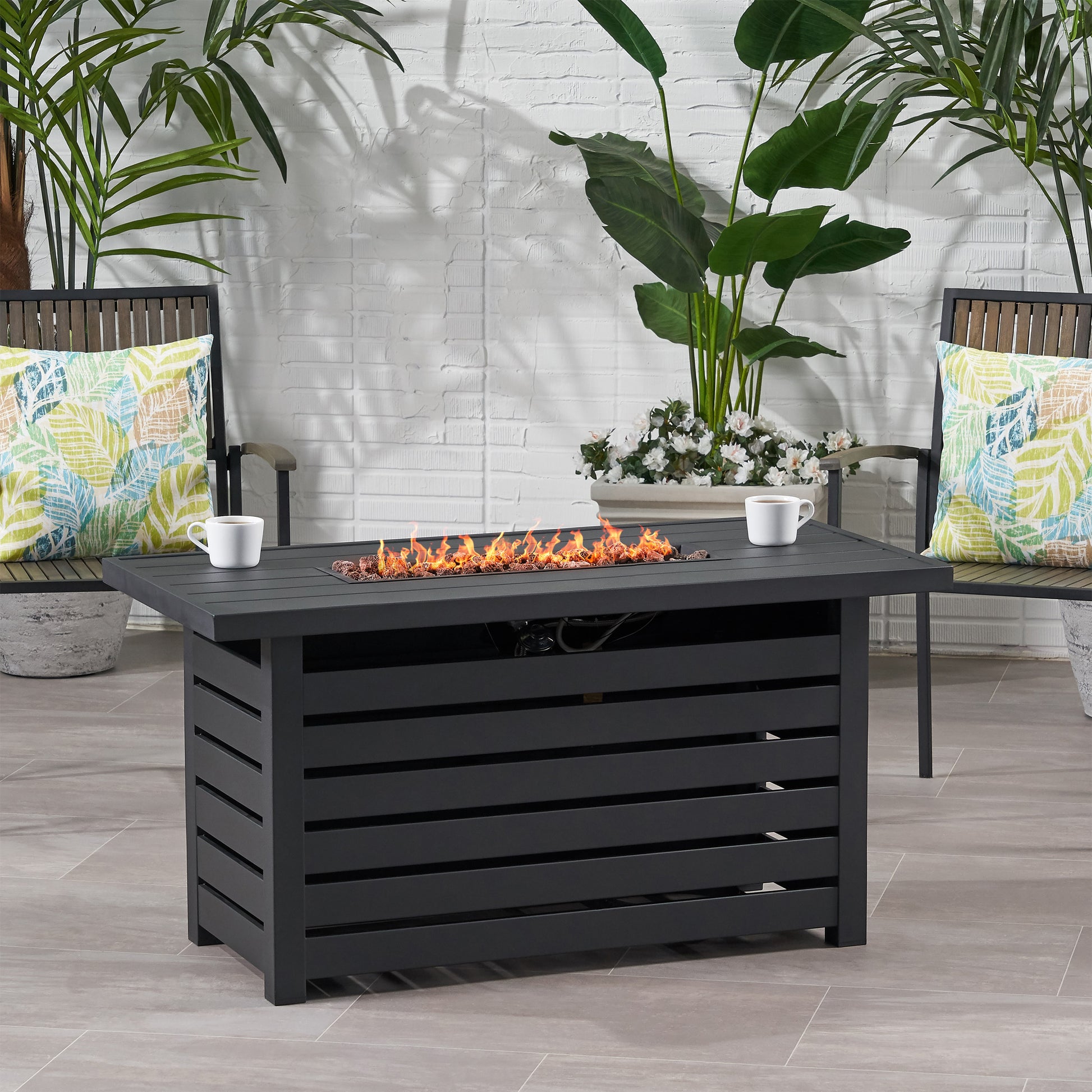 Rectangular Iron Fire Pit 30 000Btu Black Iron