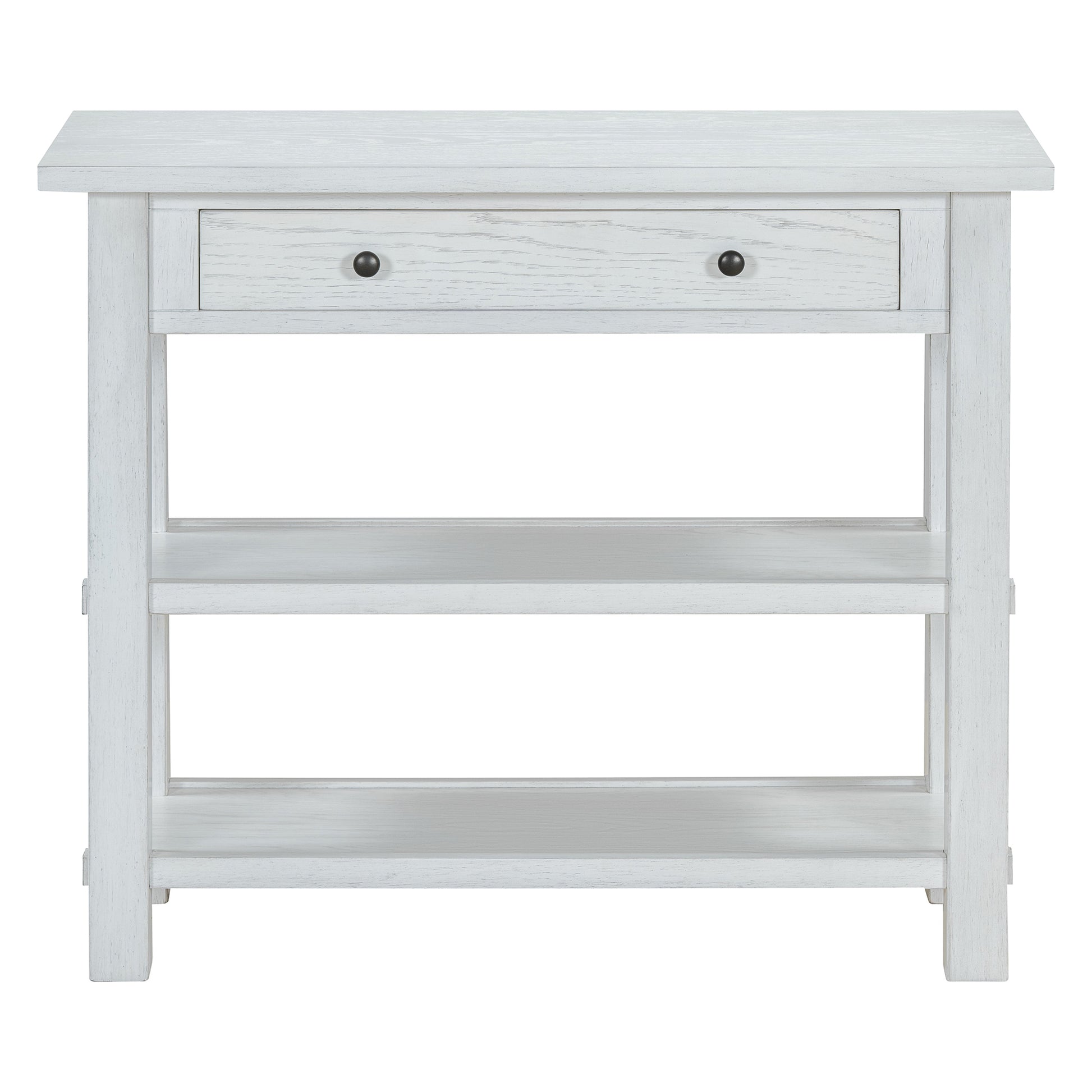 Retro Console Table With Drawer And Two Sturdy Shelves For Entryway, Living Room Antique White Antique White Mdf,Rubber Wood