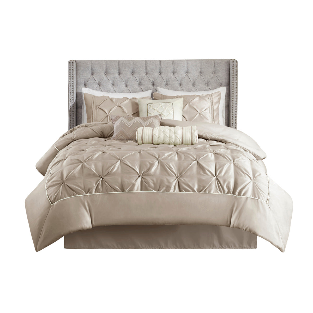 7 Piece Tufted Comforter Set Taupe Queen Queen Taupe Polyester