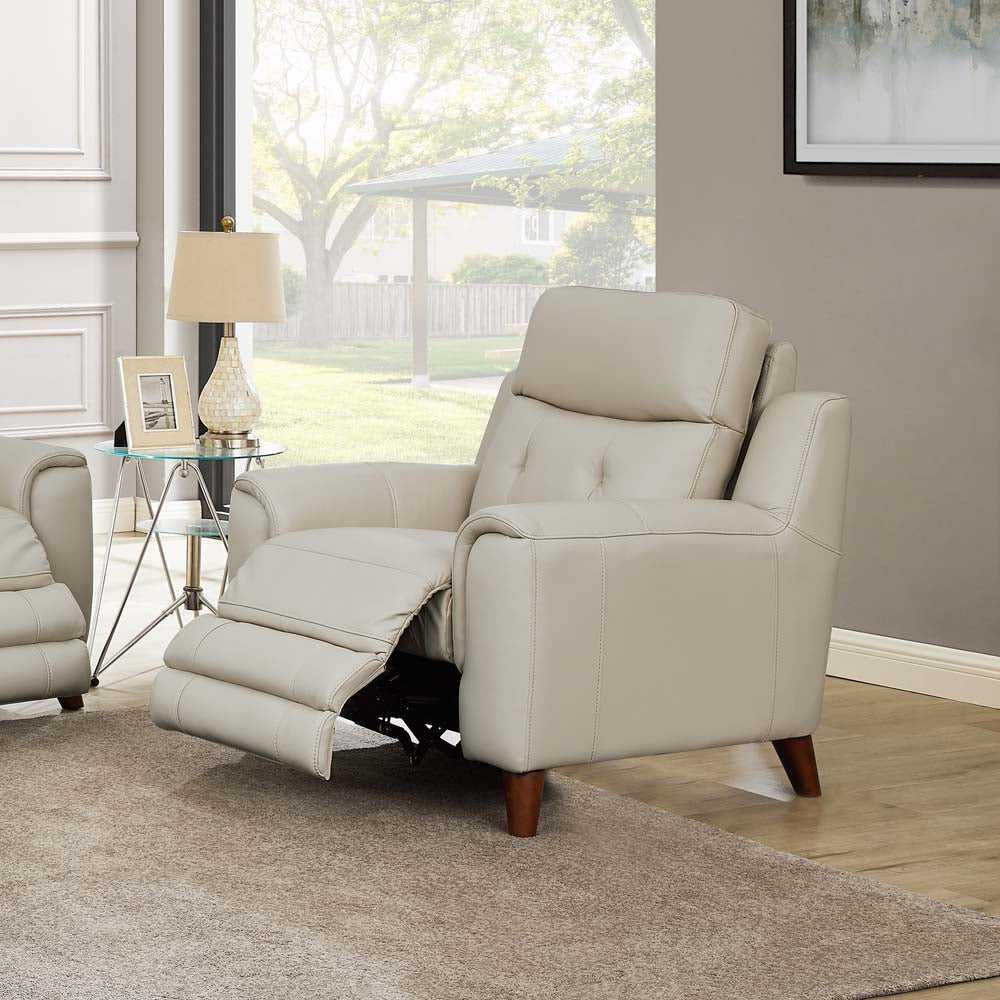 Torino Power Headrest Top Grain Leather Zero Gravity Recliner Off White Genuine Leather Power Push Button Wood Primary Living Space Medium Firm Tight Back Mid Century Modern Push Button Eucalyptus Pillow Top Arms Memory Foam Leather