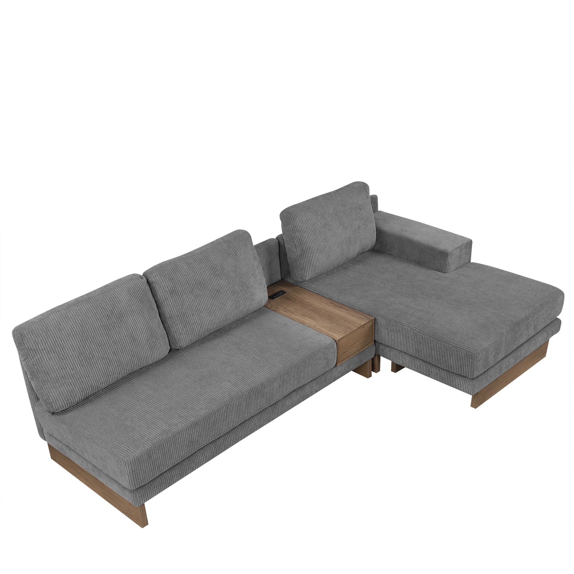 114" L Shaped Sofa Sectional Sofa With Two Usb Ports And Two Power Sockets, A Storage Drawer And A Reversible Chaise Lounge For Living Room, Grey Grey Foam Corduroy 3 Seat