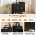 Elegant Shoe Cabinet With Arched Doors And Drawer, Cream Style Storage Sideboard With Adjustable Shelves And Solid Wood Legs For Entryway, Living Room, Black Freestanding 1 2 Drawers Black Primary Living Space Adjustable Shelves Particle Board Mdf