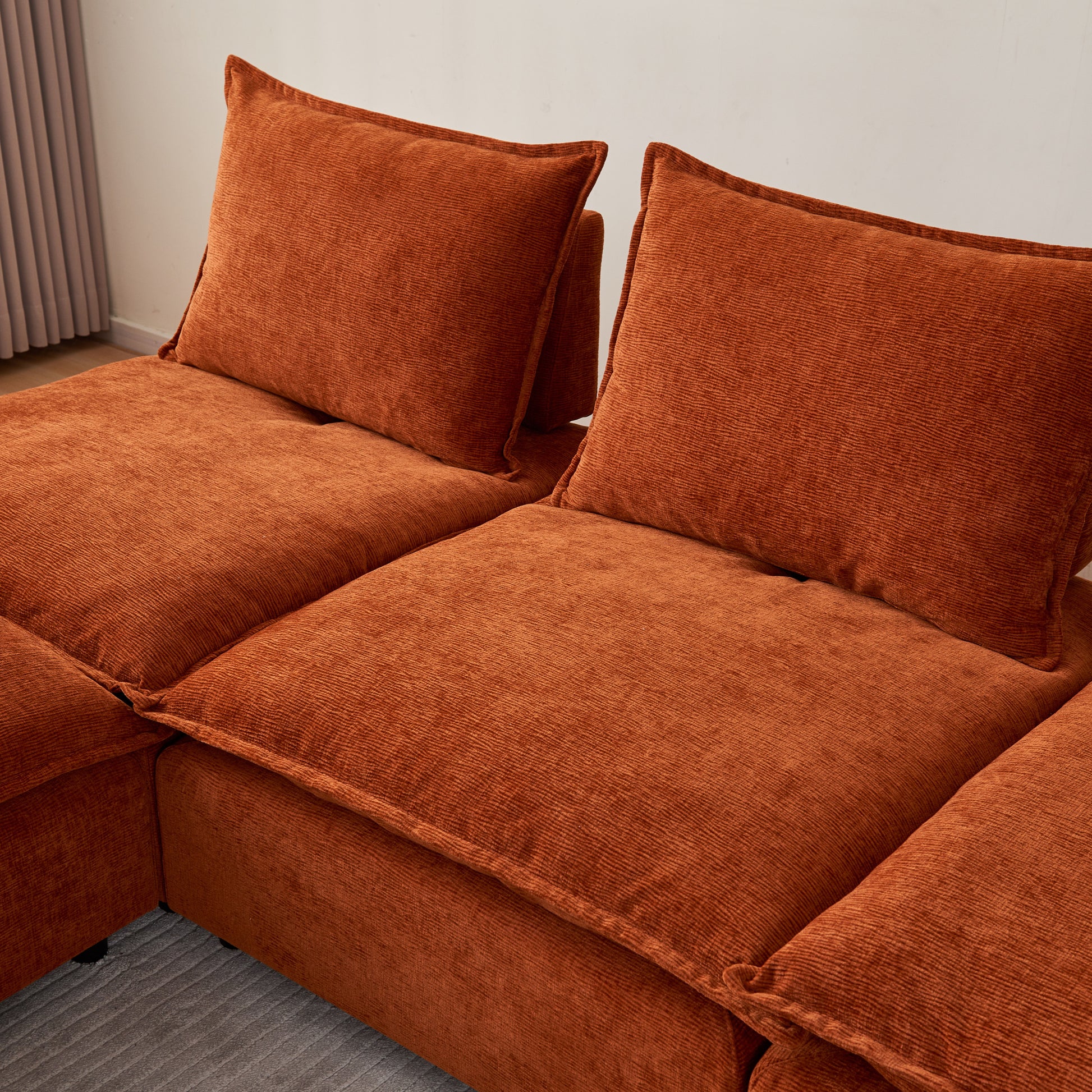 Mid Century Modern 3 Seater Sofa Couch For Living Room Modular Sectional Armless Sofa, Ultra Soft Chenille Fabric, Sturdy Frame, Comfortable And Stylish Furniture Orange Foam Chenille 3 Seat