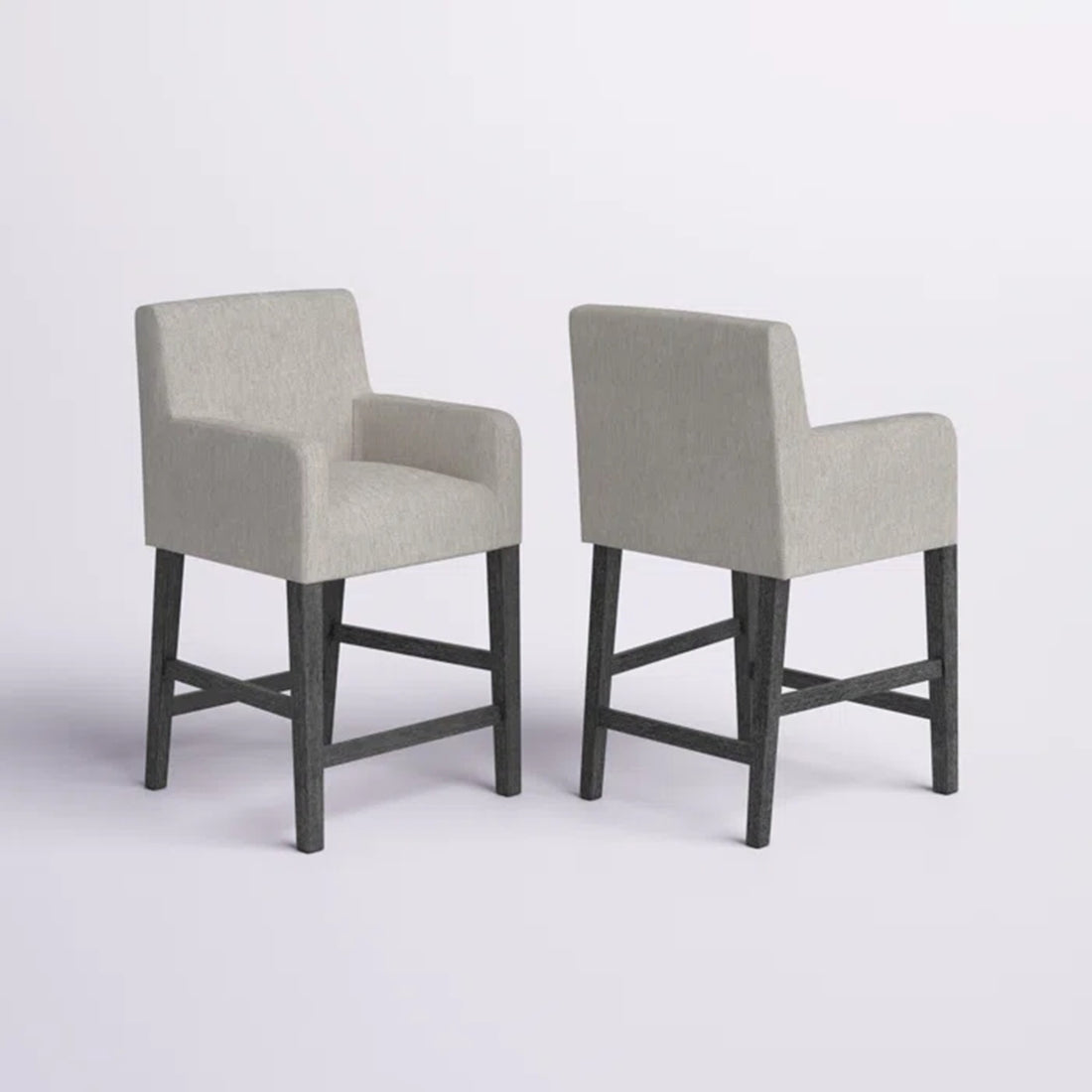 Set Of 2 Upholstered 26 Inch Counter Stool Light Gray Gray Light Grey Set Of 2 Fabric