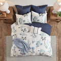7 Piece Printed Seersucker Comforter Set With Throw Blanket Blue Full Queen Full Blue Microfiber