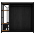 Full Size Floor Bed Frame With Wardrobe, Metal Floor Bed With Storage Shelves, Black Full Black Metal