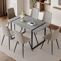 Table And Chair Set. Modern Minimalist Grey Marble Textured Mdf Dining Table With Metal Frame. Comes With Chairs With 6 Pu Cushions And Black Metal Legs. Gray Seats 6 Mdf Metal
