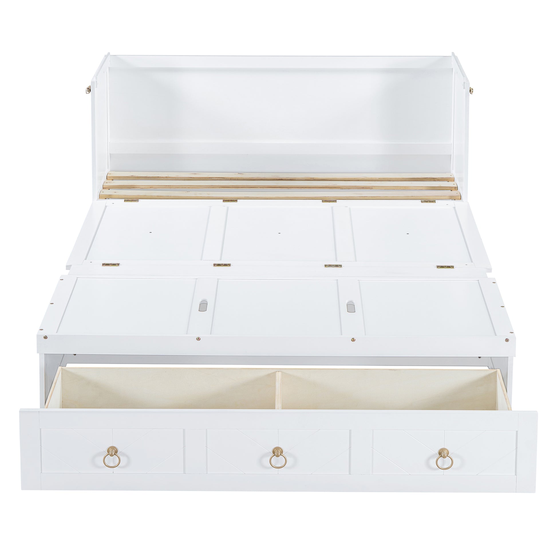 Queen Size Murphy Bed With Usb Port And A Large Drawer, White Queen White Solid Wood Mdf