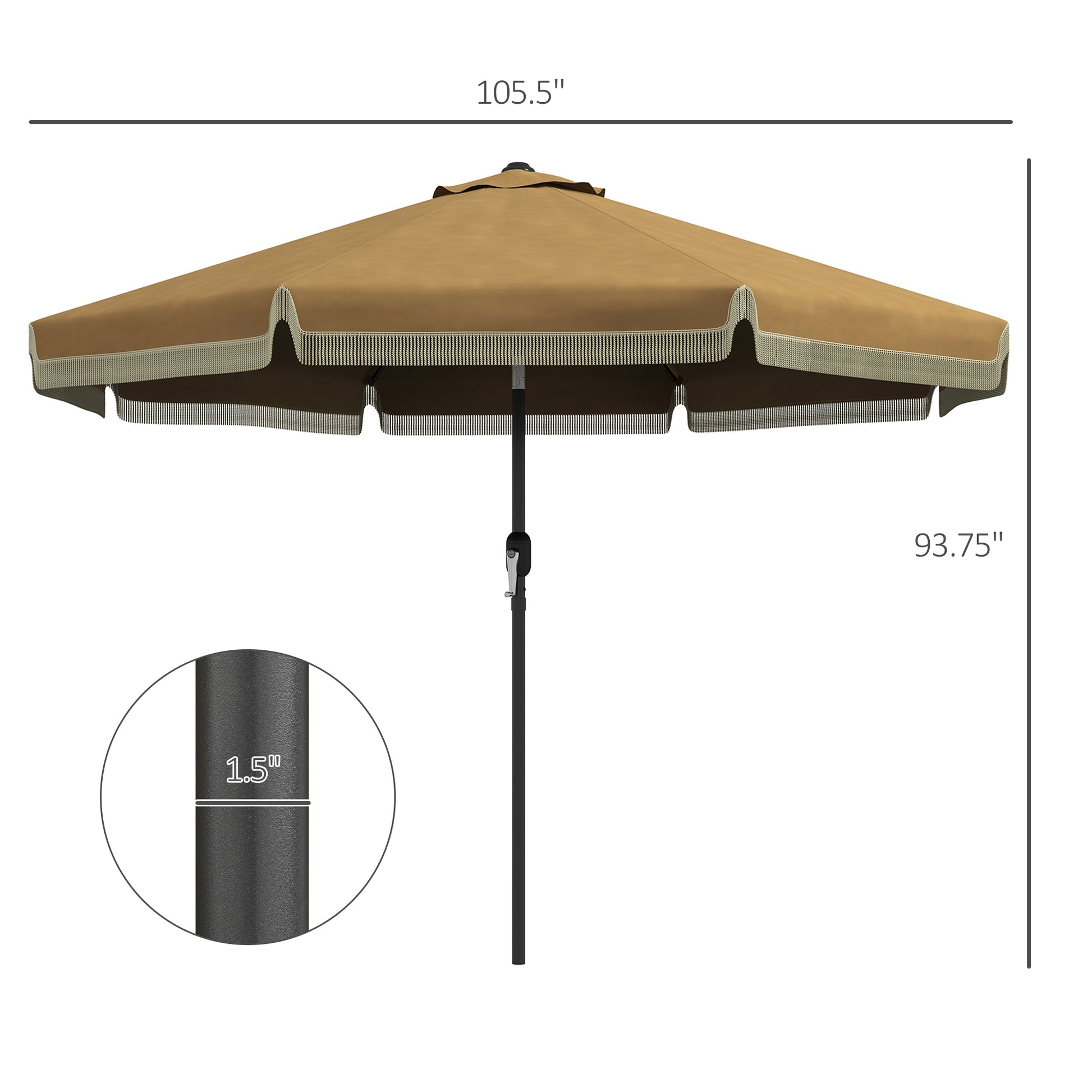 Outsunny 9Ft Patio Umbrella With Push Button Tilt And Crank, Ruffled Outdoor Market Table Umbrella With Tassles And 8 Ribs, For Garden, Deck, Pool, Tan Tan Polyester