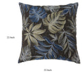 Contemporary Style Leaf Designed Set Of 2 Throw Pillows, Navy Blue Navy Blue Polyester