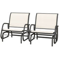 Outsunny Porch Glider Set Of 2, Metal Frame Swing Glider Chairs Withmesh Fabric, Curved Armrests And Steel Frame For Garden, Poolside, Backyard, Balcony, Cream White Cream White Steel