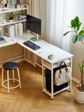 94.5 Inch Home Office Desk L Shape Gaming Desk With Storage Shelves And Stool White Mdf Metal