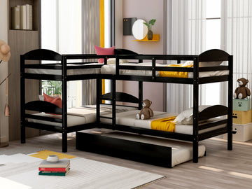 Twin L Shaped Bunk Bed With Trundle Espresso Old Sku:Lp000024Aap Espresso Solid Wood