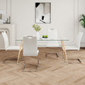 Modern Simple Rectangular Glass Dining Table, Solid Tempered Glass Countertop, Wood Transfer Metal Table Legs, White Pu Dining Chair Set, Suitable For Restaurant Kitchen Use Set Of 5 Upholstered Chair Glass White Pu Seats 4 Metal Rectangular Dining Table