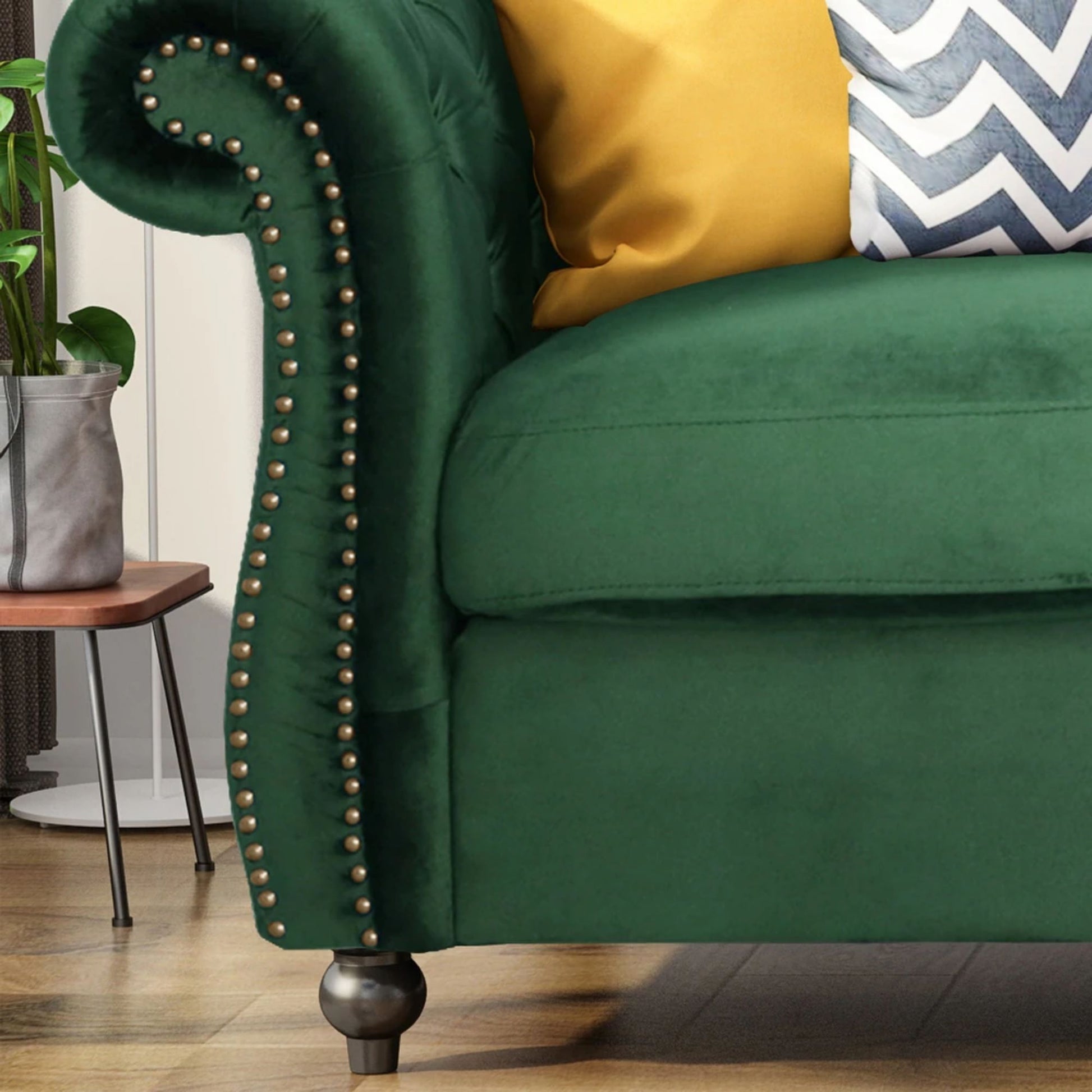 Durable 3 Seater Emerald Velvet Sofa, Combining Luxurious Comfort With Timeless Design, Perfect For Elegant Living Spaces, Featuring Plush Upholstery For Relaxation And A Touch Of Sophisticated Style Emerald Velvet Wood Primary Living Space Medium Soft