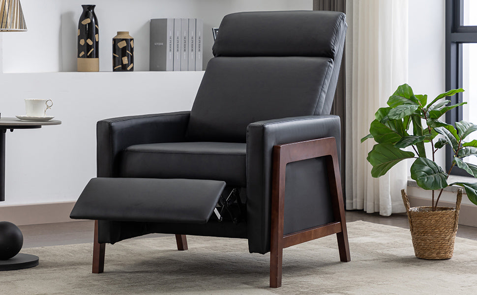 Wood Framed Pu Leather Recliner Chair Adjustable Home Theater Seating With Thick Seat Cushion And Backrest Modern Living Room Recliners, Black Old Sku:Pp289527Aab Black Pu Pu