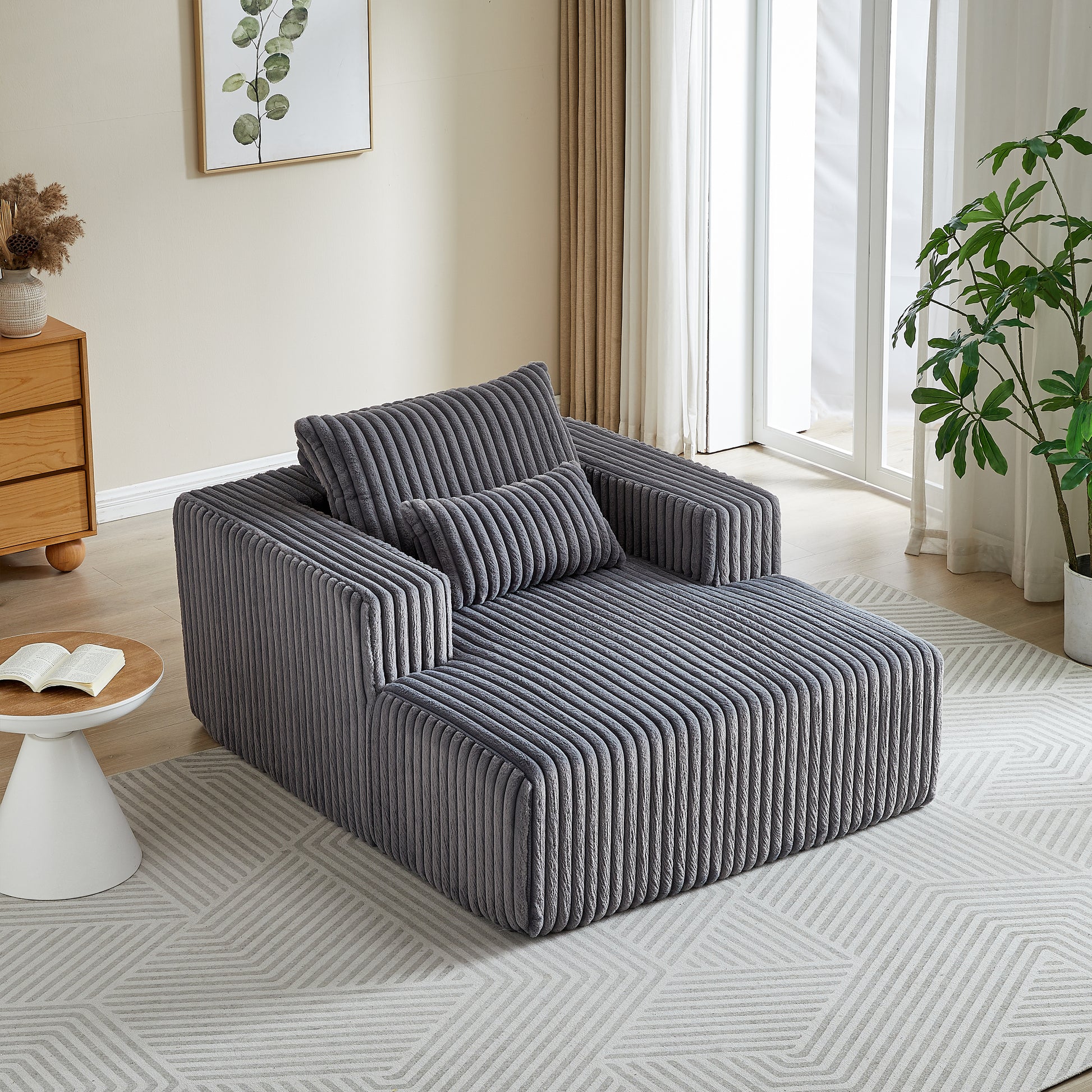 62.5 Inch Corduroy Sponge Sofa Lounge Chair,No Assembly Required,Fluffy Modern Sleeper Chair For Indoor Living Room Bedroom Grey Foam Corduroy 1 Seat