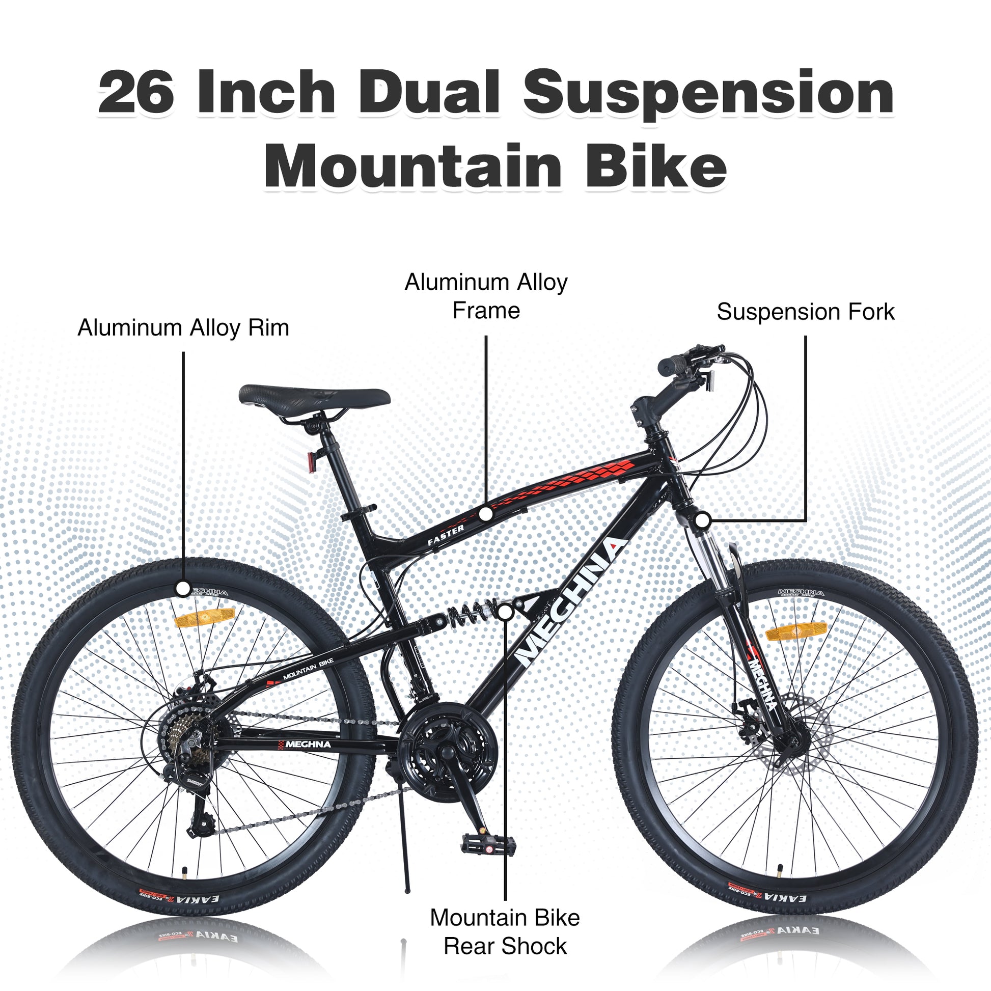 26 Inch Mountain Bike 21 Speed Dual Suspension Aluminum Alloy Frame For Men And Women'S Bike Cycling Black Garden & Outdoor Aluminium Alloy