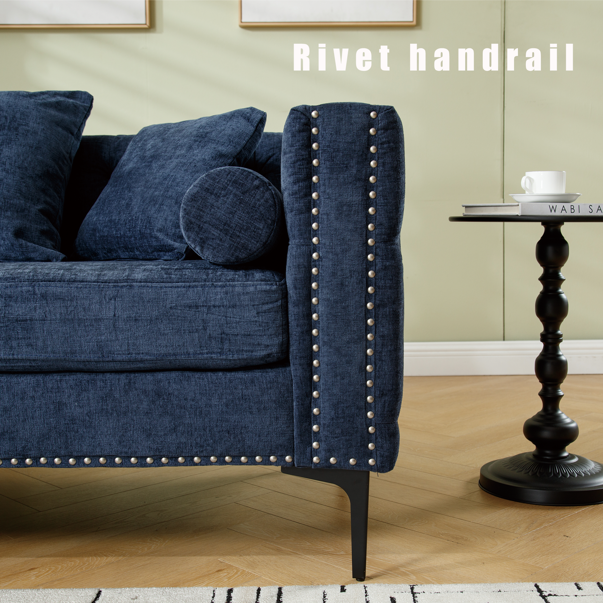 Arrived L Shaped Sectional Sofaconvertible Storage Ottoman,Chenille ,Square Arm, Modern Tufted Couch ,3 Seater, And Nailhead,Blue Blue Polyester Wood Primary Living Space Medium Soft Tufted Back Modern Square Arms Metal & Wood 4 Seat