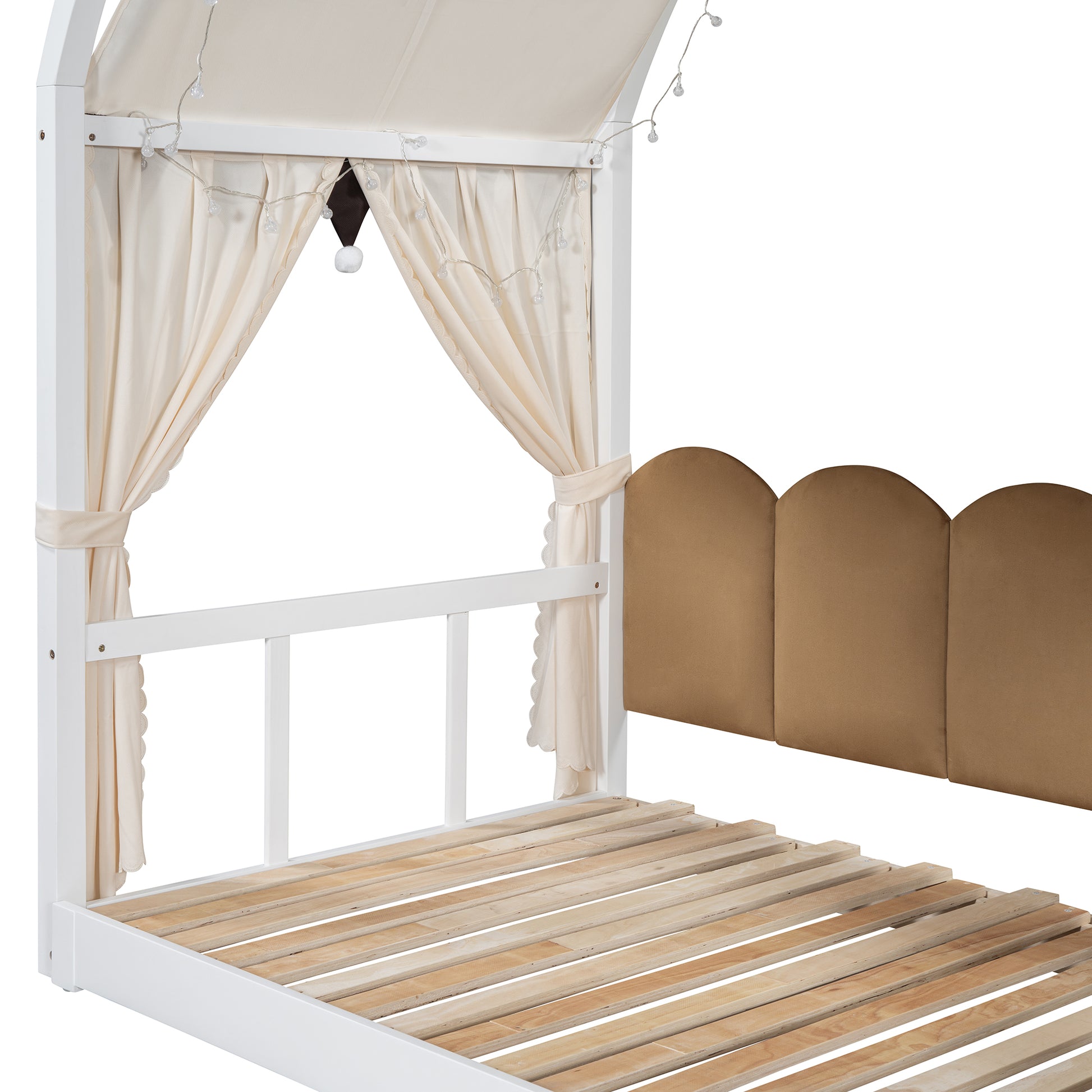 Twin Size Extended Bed With Arched Roof And Trundle, White Twin White Plywood