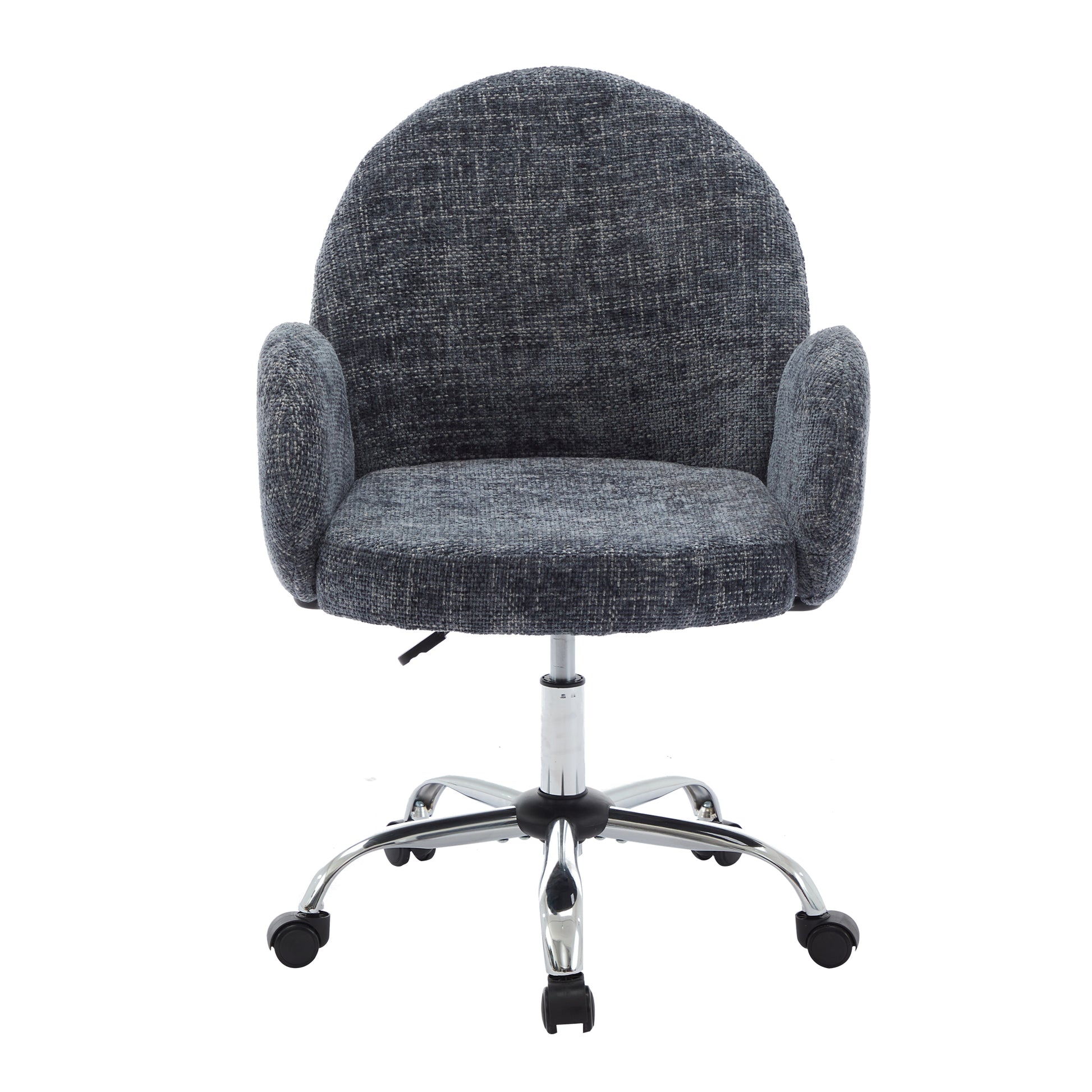 Ytt Rotating Office Chair With High Backrest Armrest, Wide Seat Round Armrest Office Chair With Wheels, Suitable For Living Room, Bedroom, Lounge, Home Office Blue Linen