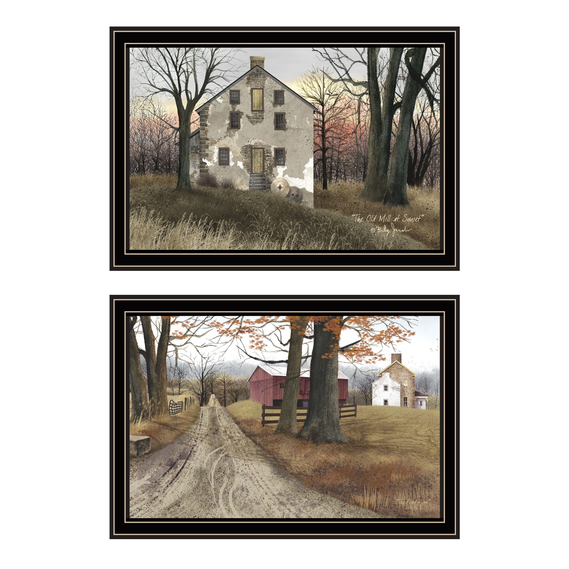2 Piece Vignette The Old Mill & A Road Home Black Framed Wall Art For Living Room, Bedroom Wall Art Print For Home Decor By Billy Jacobs Multicolor Wood Paper