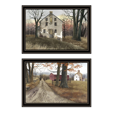 2 Piece Vignette The Old Mill & A Road Home Black Framed Wall Art For Living Room, Bedroom Wall Art Print For Home Decor By Billy Jacobs Multicolor Wood Paper