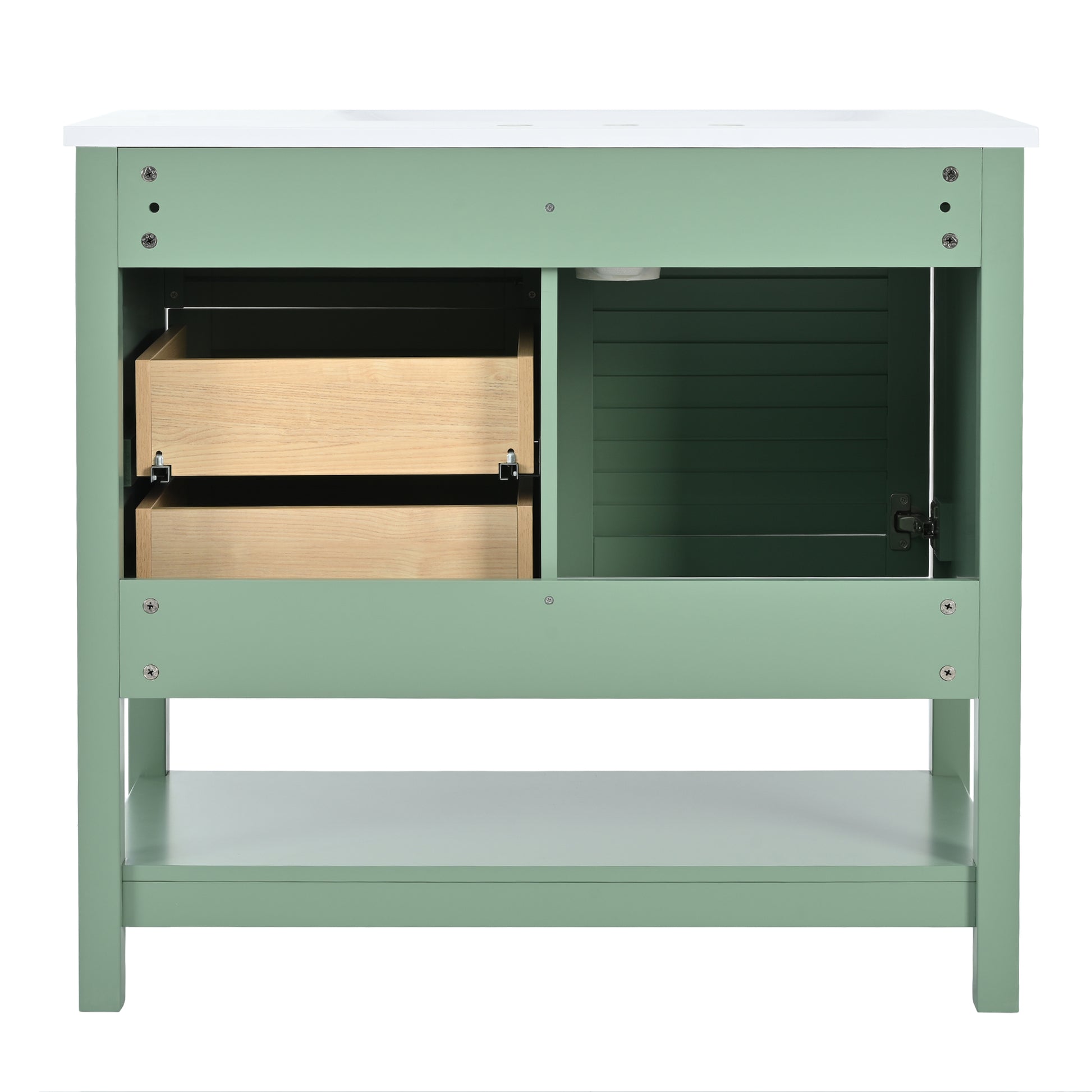 36'' Bathroom Vanity With Undermount Sink, Free Standing Vanity Set With 2 Drawers& Soft Closing Doors, Bathroom Storage Cabinet With Solid Wood Feet, Green 2 Green 1 1 Adjustable Hinges Bathroom Freestanding Modern Solid Wood Mdf Resin Painted