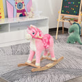 Qaba Rocking Horse, Kids Ride On Horse Unicorn Design With Wooden Base, Tail Wag & Sounds For Toddlers 3 6 Years Old, Pink Pink Plush