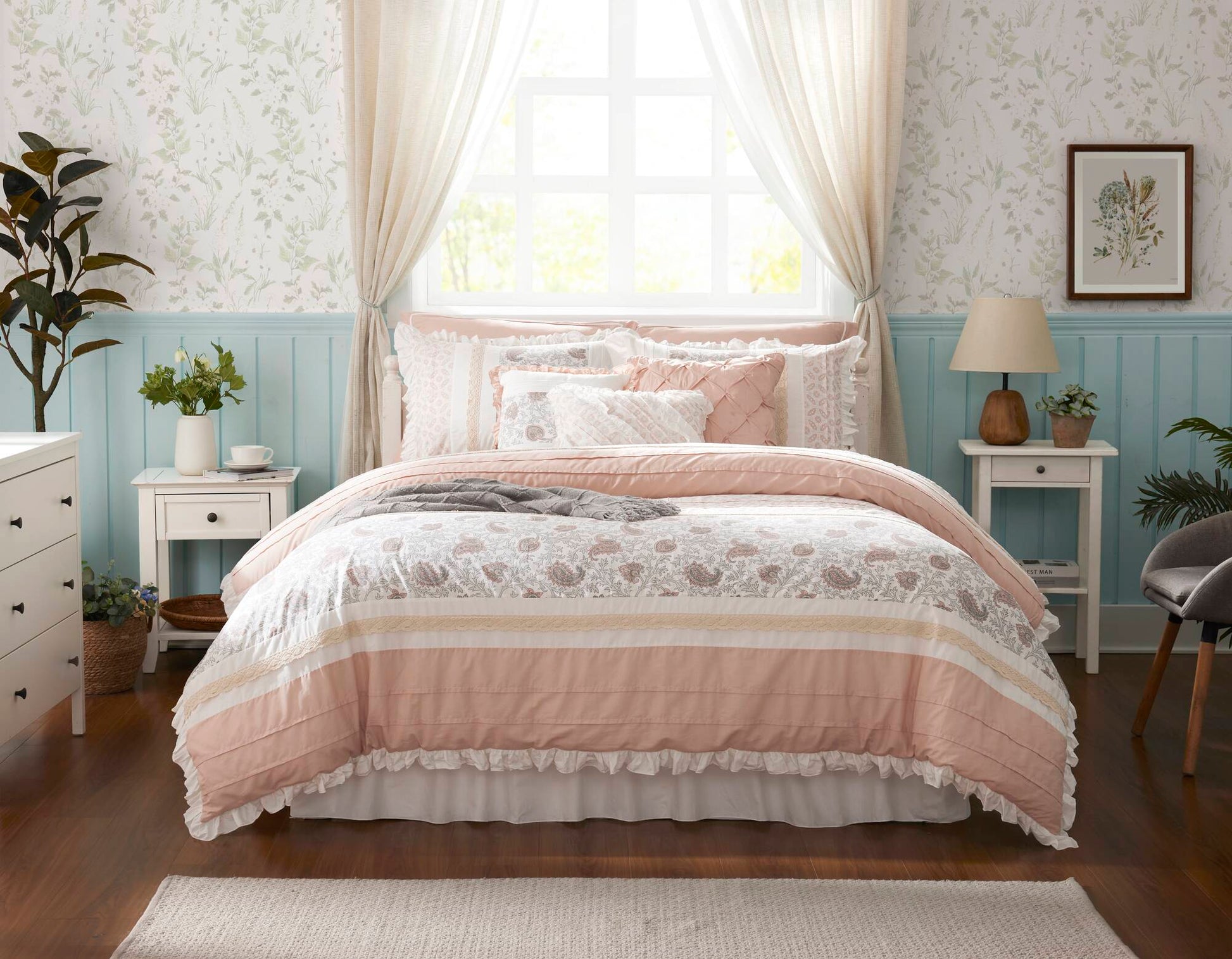 9 Piece Cotton Percale Comforter Set Blush Queen Queen Blush Polyester