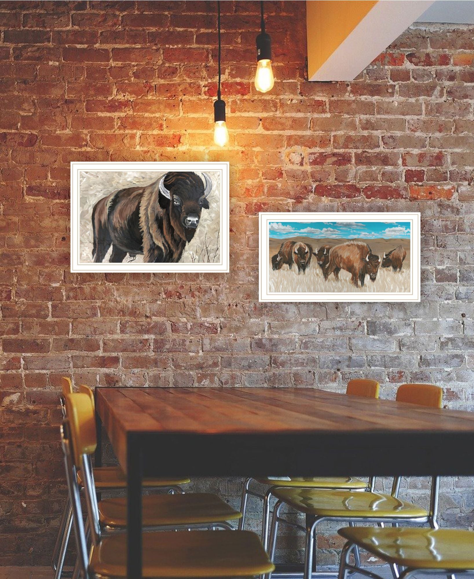 "The Boss Of The Bison Herd" Framed Wall Art For Living Room, Wall Art Print For Home Decor, Bedroom Wall Art By Cindy Jacobs Multicolor Wood Paper