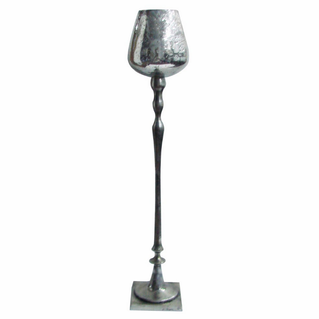 Ideally Stylized Keavy Candle Holder Silver Glass Metal