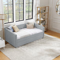 Twin Size Daybed With Trundle Upholstered Sofa Bed, With Vertical Stripes, Linen Fabric, Grey 82.5