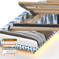 Queen Floating Bed Frame With Led Light And Charging Station Upholstered Platform Bed Frame Queen Size With Headboard And Hidden Storage Space, No Box Spring Needed, Blue Box Spring Not Required Queen Blue Geometry Metal Bedroom Bed Frame Velvet Velvet