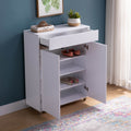 Shoe Cabinet With Metal Hinges In White & Dark Taupe White Deep Walnut Mdf