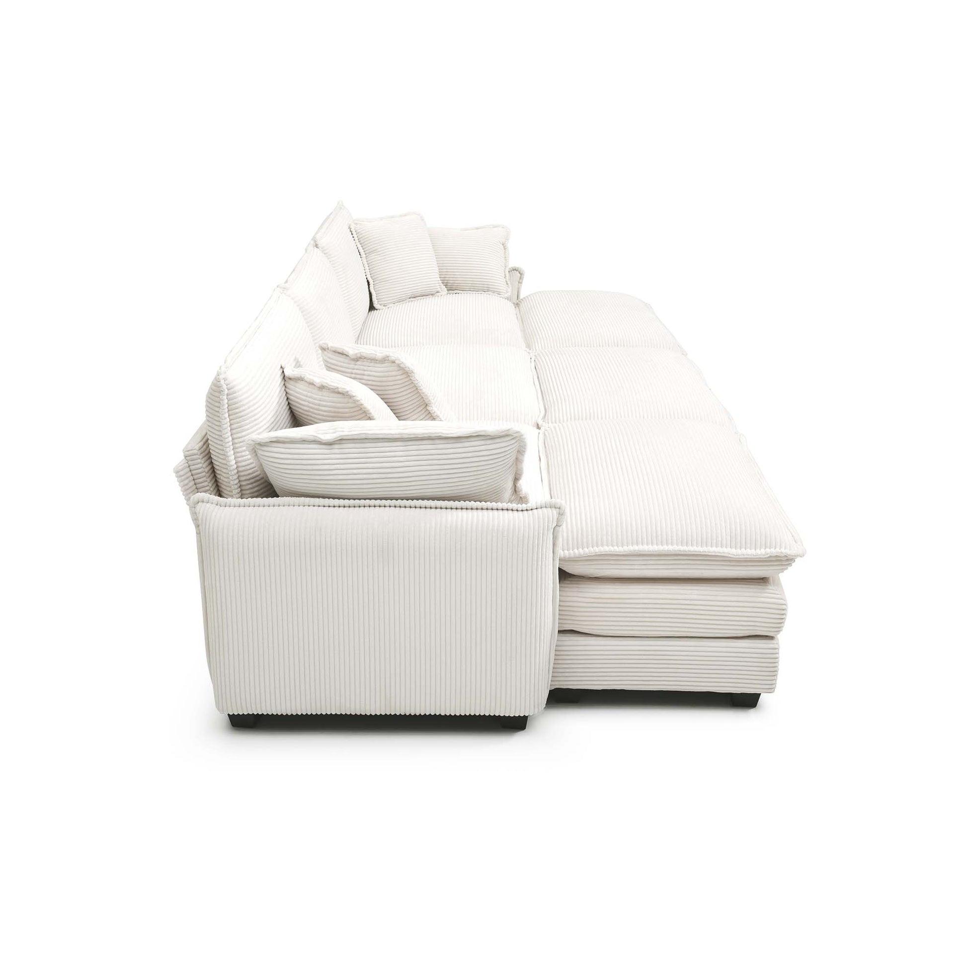 Oversized Modular Cushioned Sofa,With 3 Ottomans To Work As Sleeper Sofa Beds, 3 Seater Sofa With 3 Footstools, Beige Corduroy Fabric Beige Corduroy 3 Seat