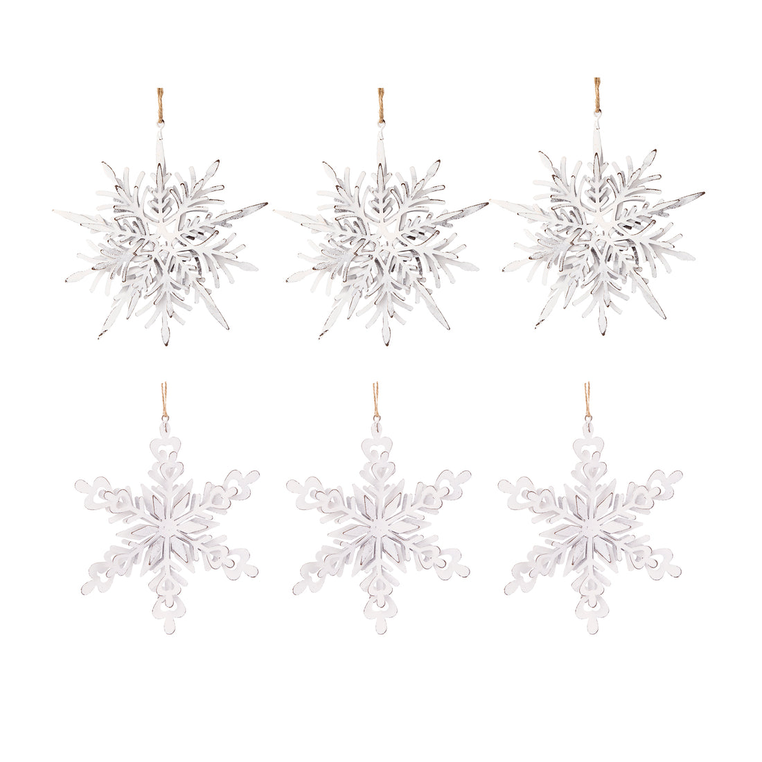 Set Of 6 Iron Snowflake Hanger, Decorative Hanging Ball Christmas Tree Ornaments For Holiday Party Decorations White Iron