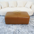 Ingram Tan Leather Ottoman Rustic,Tan Genuine Leather Wood Solid Brown Genuine Leather