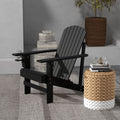 Outsunny Wooden Adirondack Chair, Outdoor Patio Lawn Chair With Cup Holder, Weather Resistant Lawn Furniture, Classic Lounge For Deck, Garden, Backyard, Fire Pit, Black Black Wood