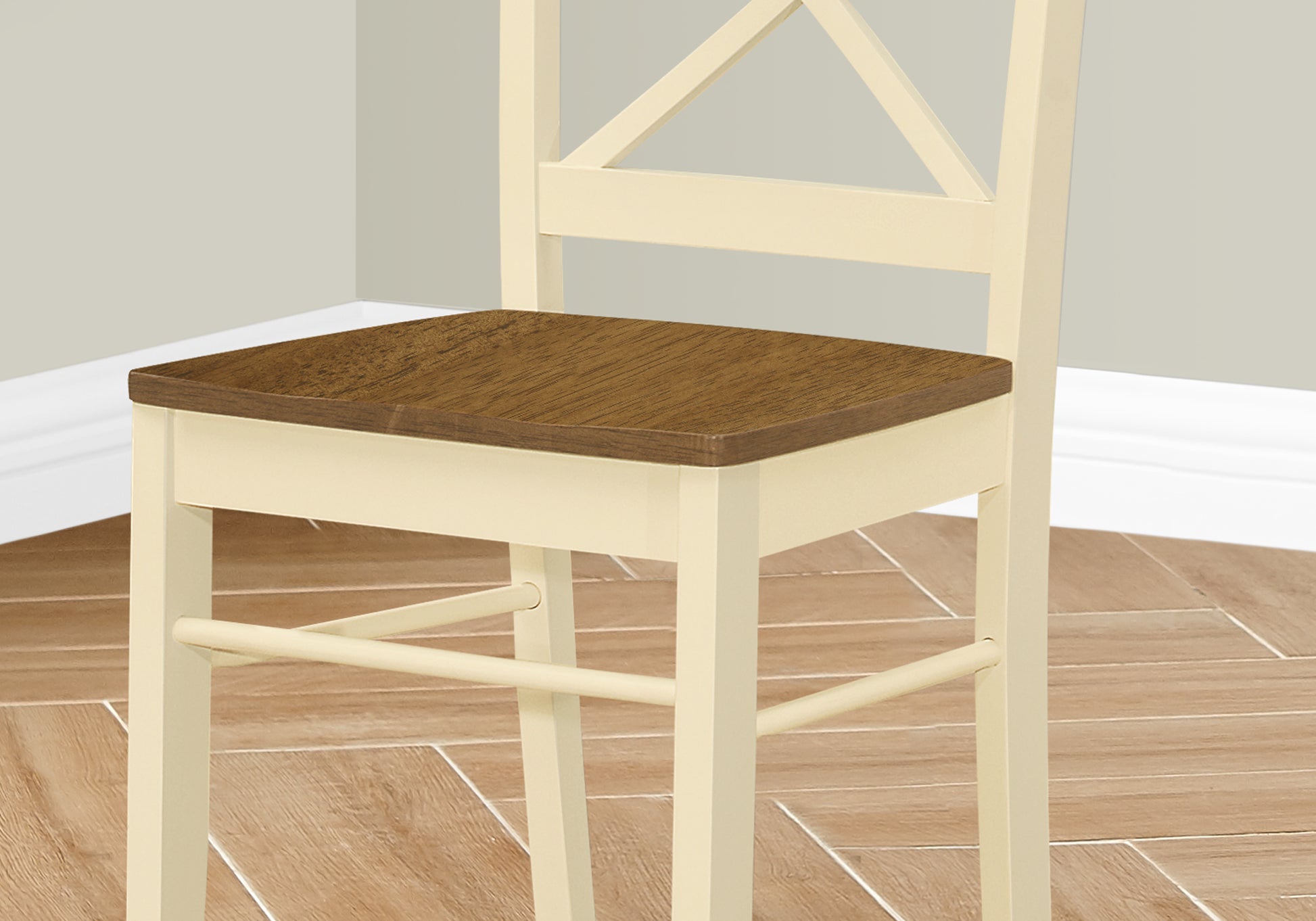 Dining Chair, Set Of 2, Side, Kitchen, Dining Room, Oak And Cream, Wood Legs, Transitional Cream Solid Wood