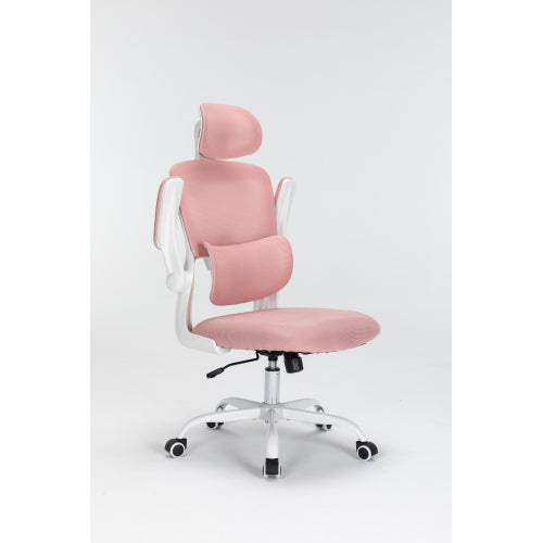 Ergonomic Mesh Office Chair With 3D Adjustable Lumbar Support, High Back Desk Chair With Flip Up Arms, Executive Computer Chair Home Office Task Swivel Rolling Chairs For Adults Cushion Metal Solid Pink Office Sponge Dry Clean Round Handle Office Chairs