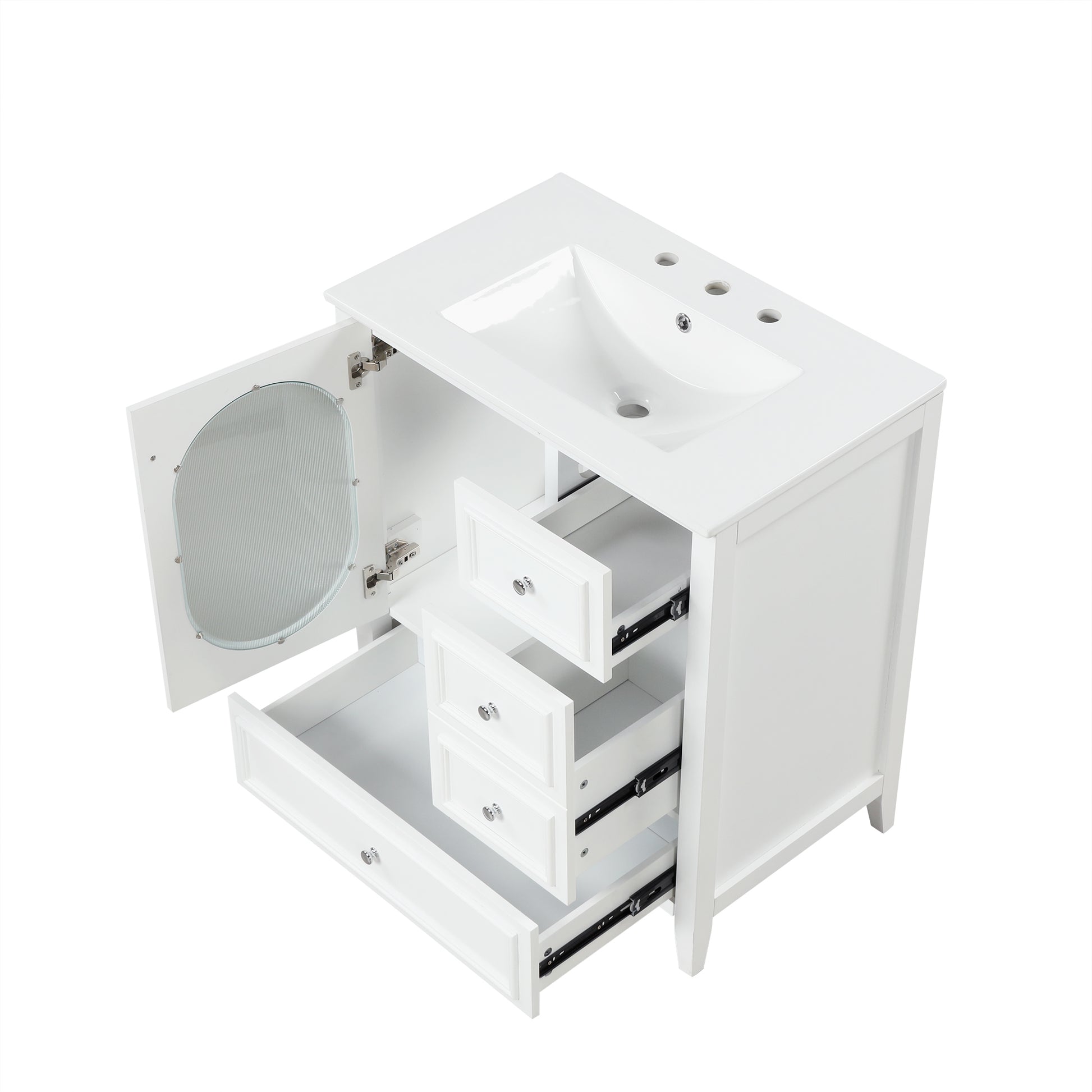 30" Bathroom Vanity With Sink, Bathroom Vanity Cabinet With Three Drawers And Door, Solid Wood And Mdf, White White Solid Wood Mdf