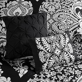 7 Piece Cotton Printed Comforter Set Black King King Black Polyester