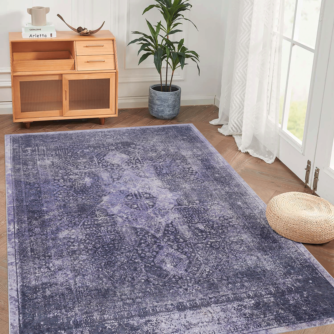 Area Rug 6X9, Washable Rug, Low Pile, Non Slip, Non Shedding, Foldable, Kid & Pet Friendly Area Rugs For Living Room, Bedroom, Kitchen, Dining Room Rug Perfect Gifts, Anthracite, 6' X 9' Anthracite Chenille Polyester