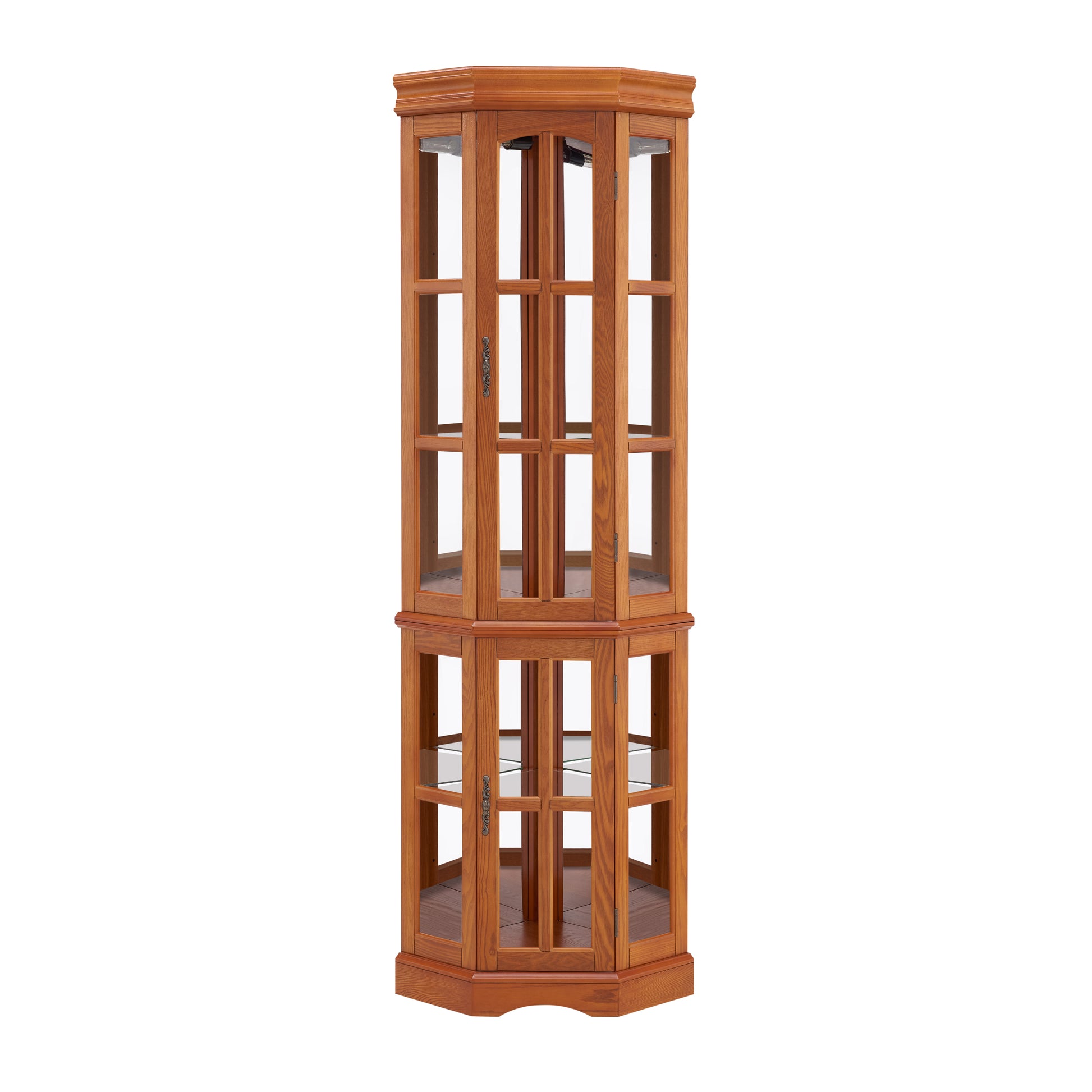 Corner Curio Cabinet With 5 Shelves And Lighting System, Oak E26 Light Bulb Not Included Oak Mdf