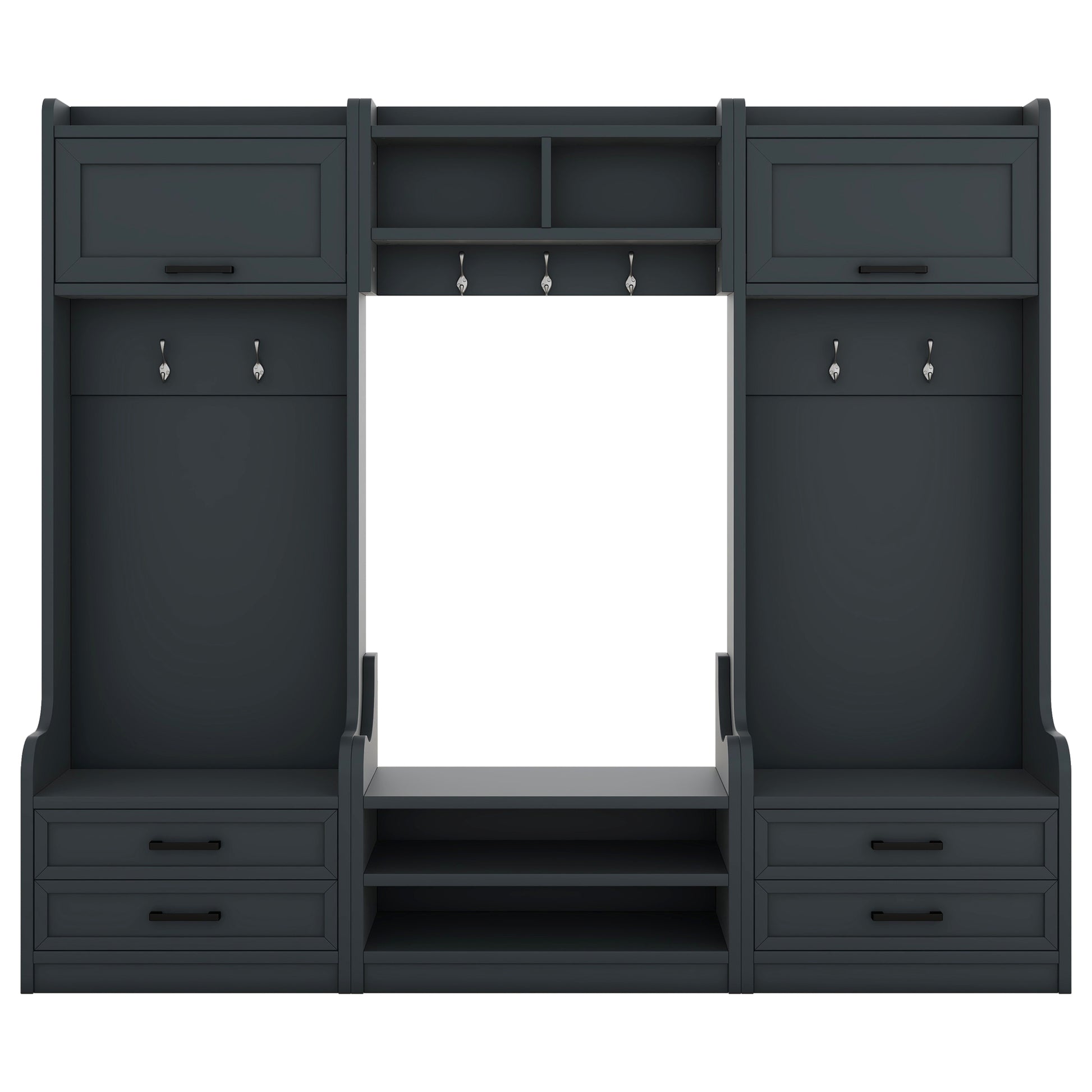 4 In 1 Detachable Hall Tree With Storage And 7 Hooks, Multiple Functions Hallway Coat Rack With Storage Drawers And Cabinet, Antique Blue Shoe Bench For Entryway Hallway Antique Blue Particle Board