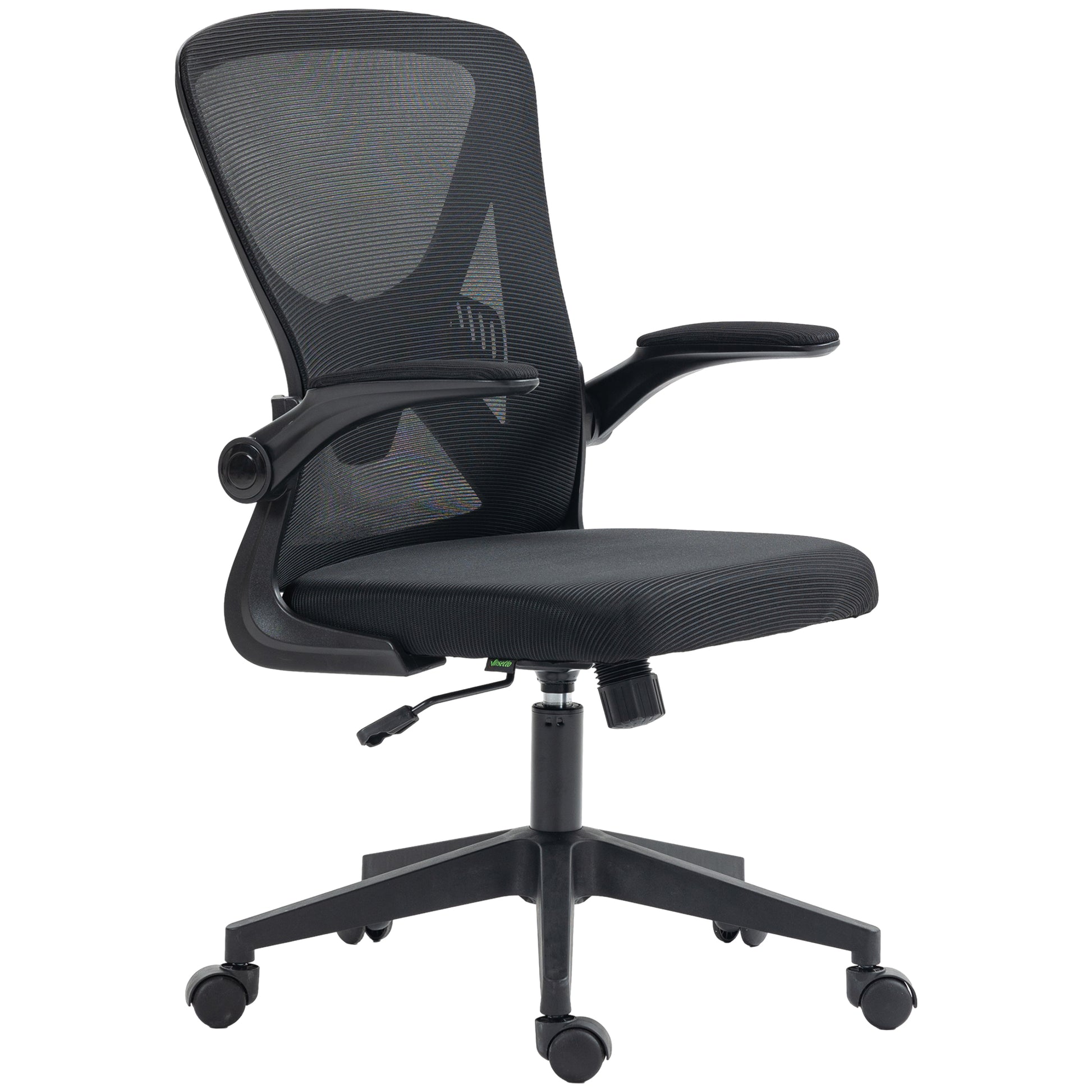 Vinsetto Mid Back Mesh Home Office Chair, Ergonomic Computer Task Chair With Lumbar Back Support, Adjustable Height, And Flip Up Arms, Black Black Steel