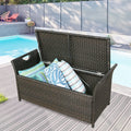 Patio Wicker Storage Bench Outdoor Rattan Deck Storage Box With Cushion Brown Metal