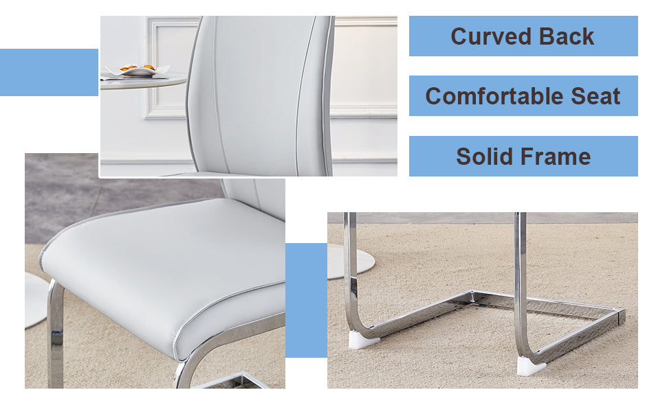 Luxury Simple Arch Chair Set Of 2 Light Gray Pu Material High Resilience Dining Chair With Arched Metal Silver Leg. Light Gray,Silver Set Of 2 Metal,Pu